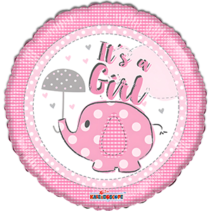 Balon rotund - Elefantel - It's a Girl - 45 cm