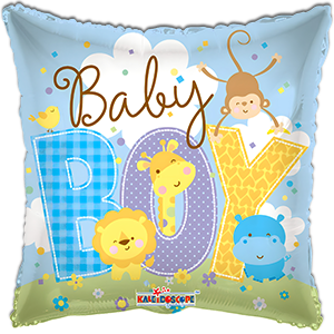 Balon patrat - Baby Boy - cu Animalute - 45 cm