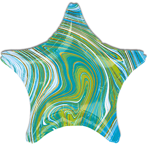Balon stea - marmorat albastru-verde - 45 cm