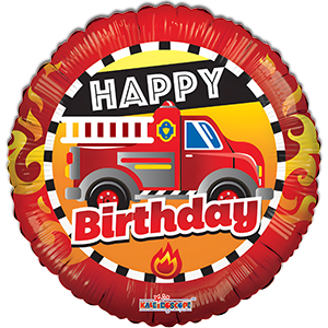 Balon rotund - Happy Birthday Masina Pompieri - 45 cm