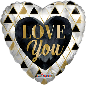 Balon inima - I love you - auriu-negru - 45 cm