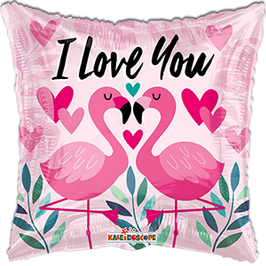 Balon patrat - I love you flamingo - 45 cm