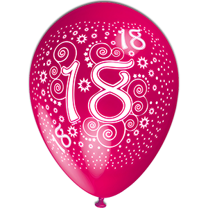 Balon latex - Fucsia print cifra 18 alb - 30 cm