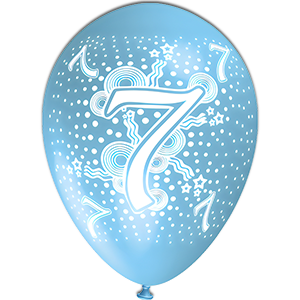 Balon latex - Bleu print cifra 7 alb - 30 cm