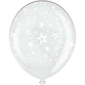 Balon latex - Transparent print stelute alb - 30 cm