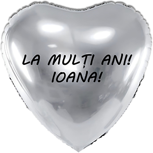 Balon inima - argintiu pdc - 45 cm - text personalizat